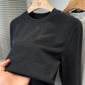 t恤男装 品牌刺绣磨毛德绒打底衫 圆领内搭休闲 秋冬季 修身 男款 长袖