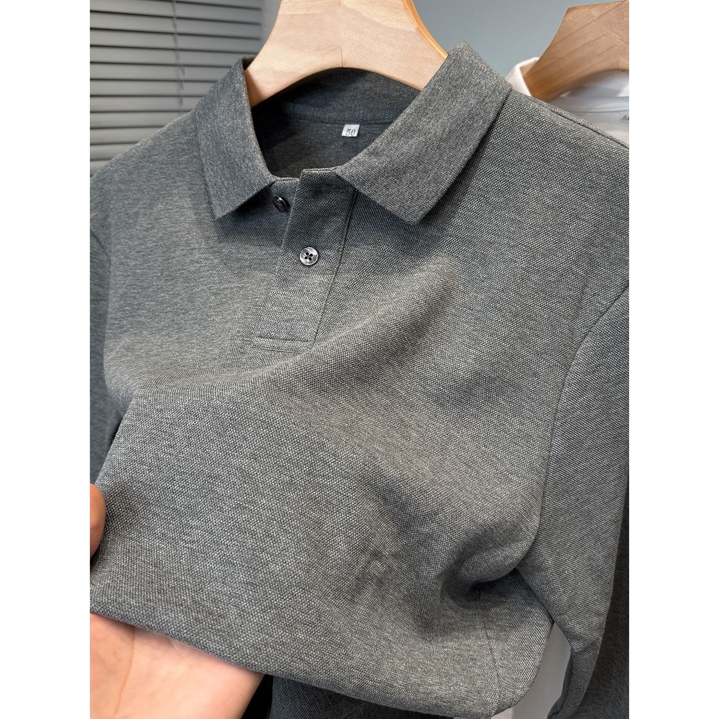 珠地纯棉polo衫男长袖春秋季纯色