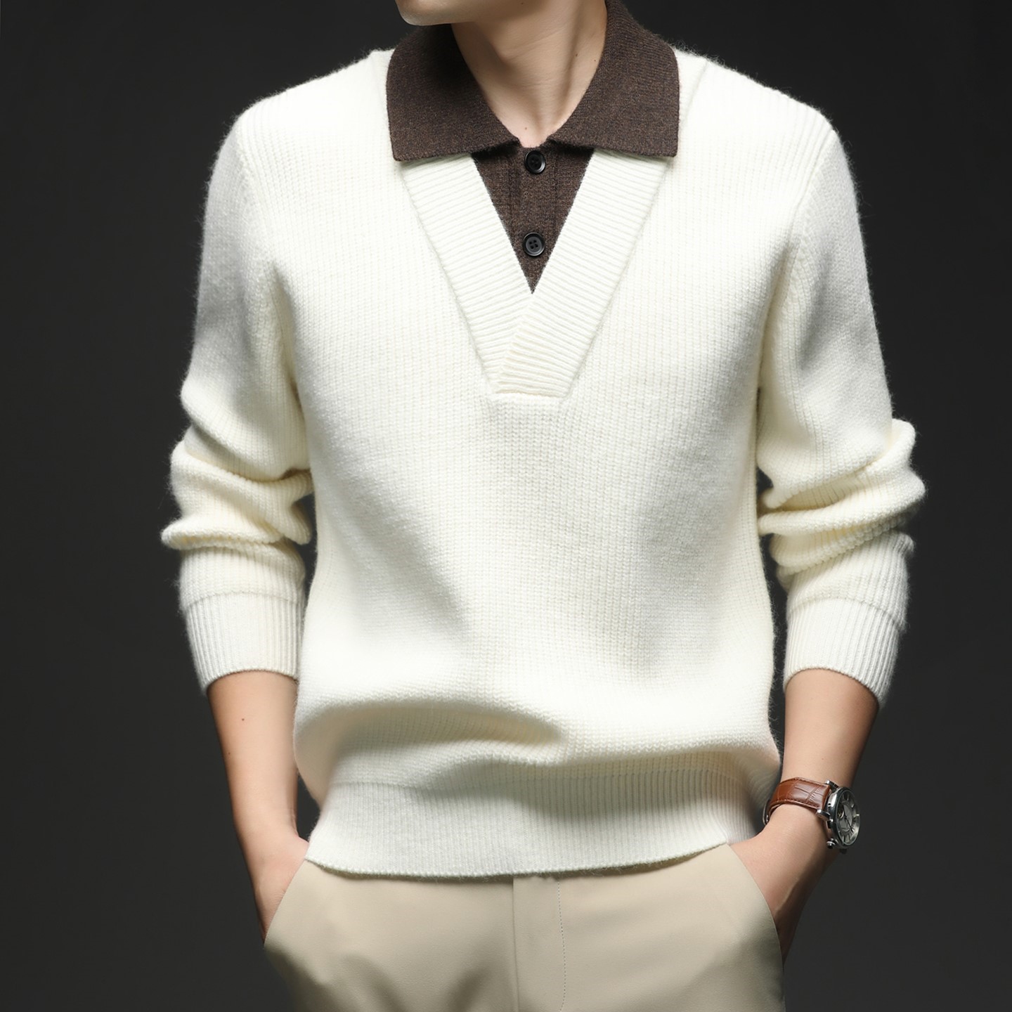 美式复古polo翻领毛衣男士秋冬季