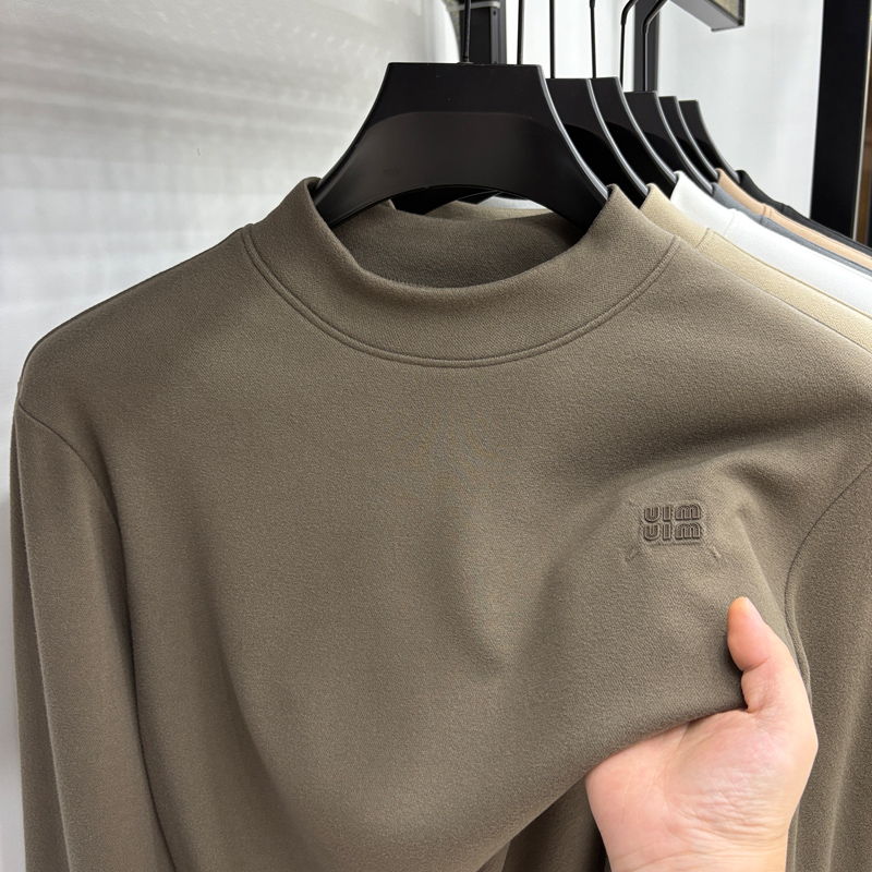 潮牌德绒打底衫男半高领卫衣秋冬