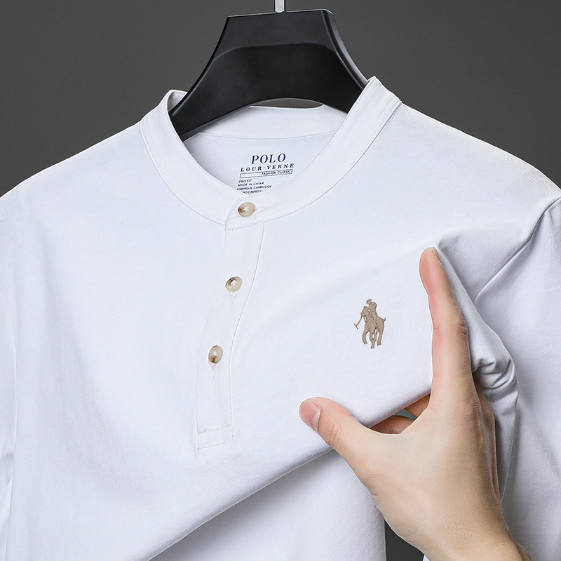 100%纯棉亨利领长袖t恤男士2025新款高端刺绣小马标打底衫白色,男装,T恤,淘宝优惠券,粉丝福利购,淘宝优惠卷