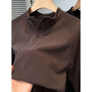 磨毛德绒打底衫男半高领门筒暗扣t恤男装长袖秋冬季青年内搭上衣