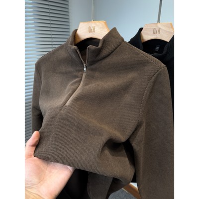 雪尼尔拉链半高领卫衣男加绒加厚