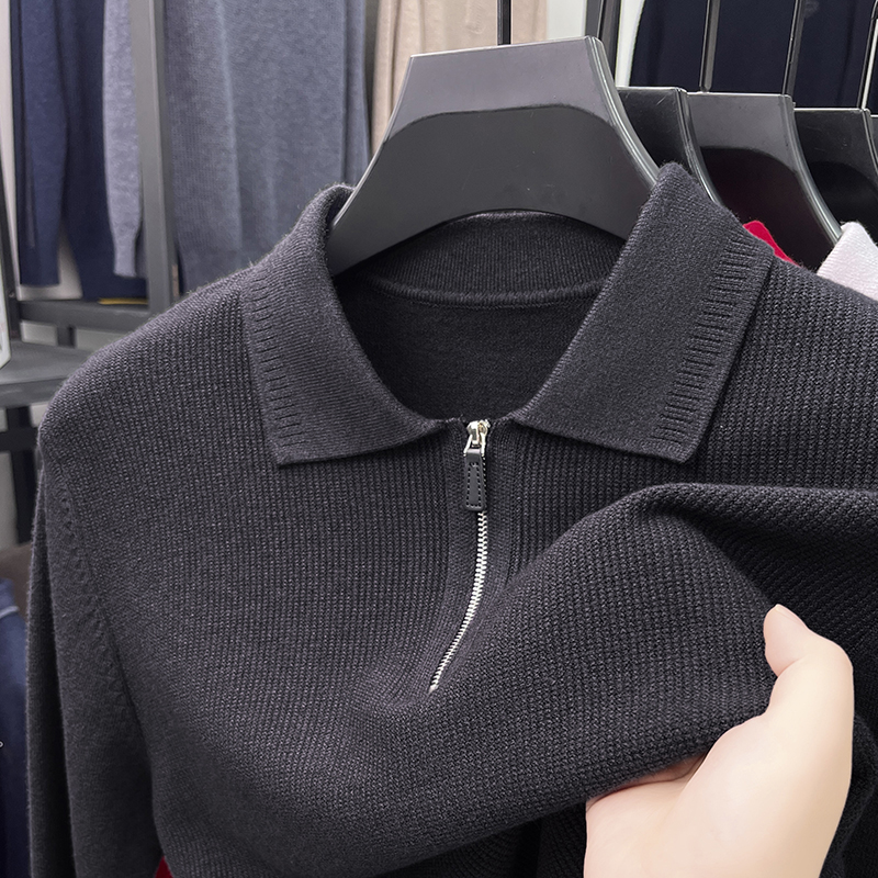 男士针织衫2024春秋新款翻领纯色毛衣男秋装商务休闲长袖打底衫潮
