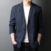 100%亚麻西服男士 外套 商务休闲便服潮流单西男装 春秋季 麻料小西装