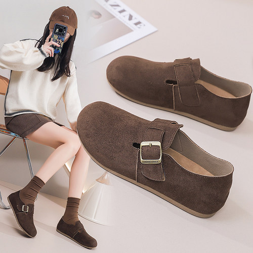 复古厚底全包勃肯鞋女新款软底舒适一脚蹬休闲轻便女士百搭豆豆鞋