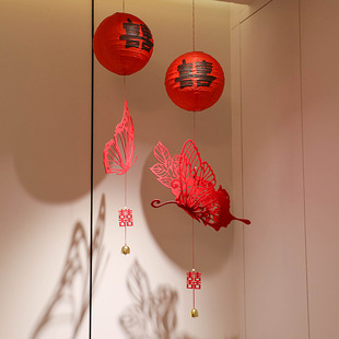 婚房布置套装结婚礼装饰新房卧室酒店客厅房顶喜字灯笼挂饰拉花5