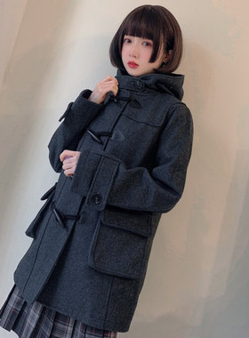 基础款JK制服毛呢外套牛角扣羊毛大衣中长款学院风eastboy版C9099