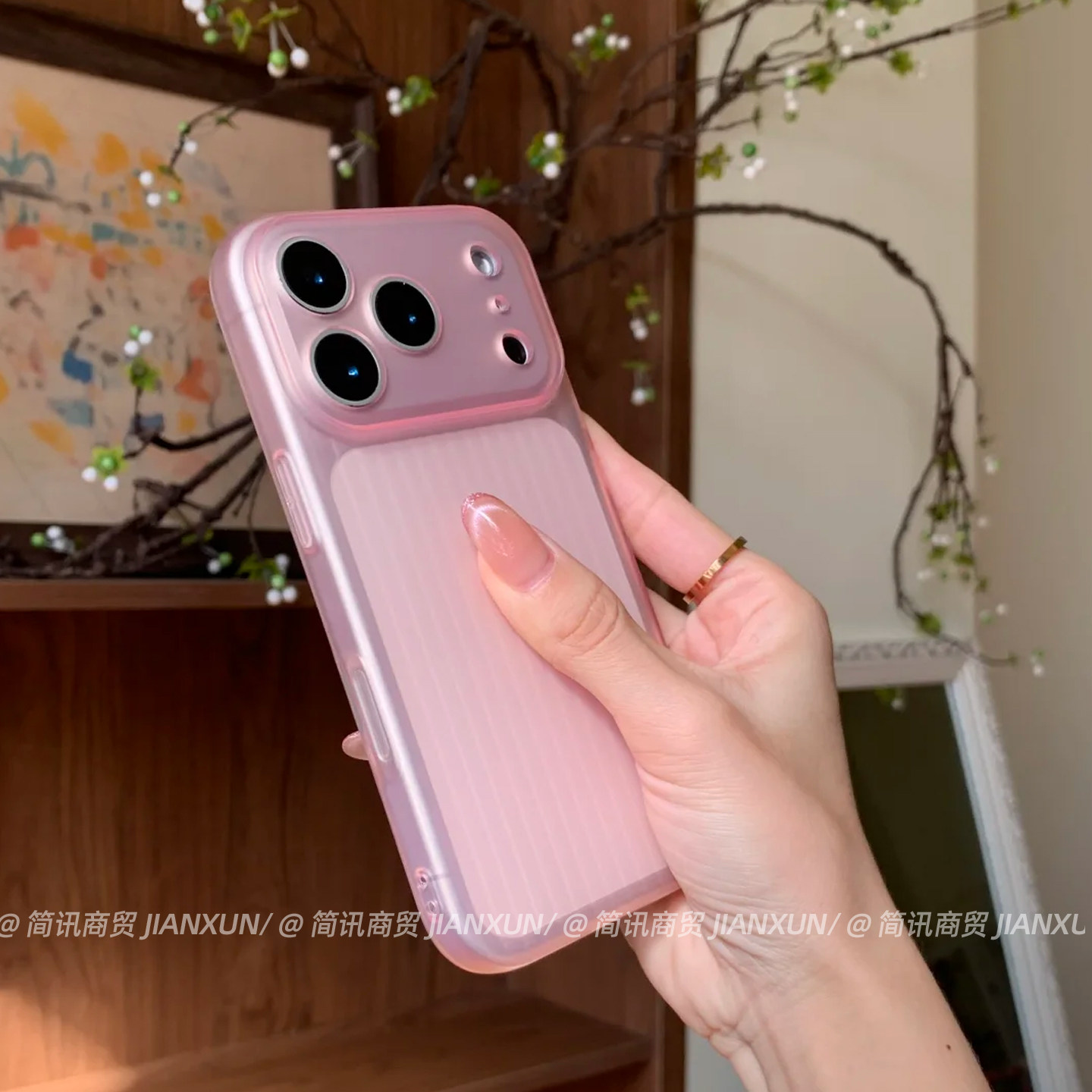 高级樱花粉适用苹果17pro手机壳17promax超薄裸感保护套iphone17air透明雾面16pro瓦楞格纹p15防滑防指纹软壳