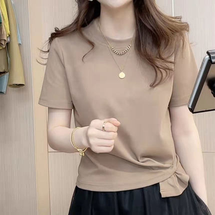 纯棉短袖短款t恤女夏2026新款设计感独特洋气小个子大码时尚上衣