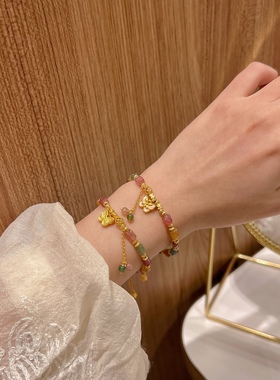 足金莫奈蝴蝶手串天然貔貅手链生日礼物送女友闺蜜新中式国潮夏季