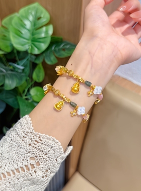 足金99葫芦手链碧玺手串轻奢小众精致饰品生日礼物送女友显白送礼