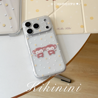 kiki白日梦原创手机古早小猴子波点复古高透明适用苹果iphone17pro1514pro爱手机软壳可爱情侣手机壳防摔