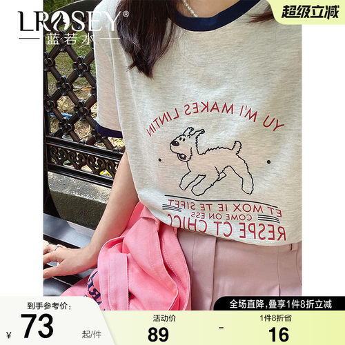 蓝若水印花T恤日系减龄上衣休闲