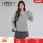 女装 2026春装 新款 蓝若水大码 花边圆领珠地棉T恤胖MM休闲长袖 上衣