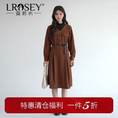 蓝若水假两件连衣裙小高领中裙