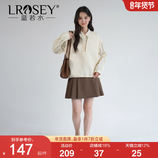 蓝若水大码女装2026春装新款假两件拼接条纹衬衫胖mm韩系翻领上衣