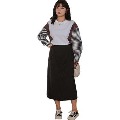 蓝若水韩版拼色宽松衬衫藏肉上衣