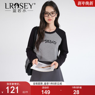 女装 印花希尔棉T恤微胖MM美式 2026春季 插肩袖 上衣 新款 蓝若水大码