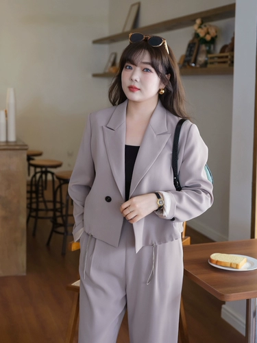 Весенний костюм, короткие штаны, комплект, большой размер, тренд сезона, высокая талия