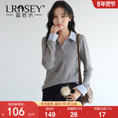 减龄条纹Polo领针织衫 蓝若水大码 2026春装 新款 撞色假两件上衣