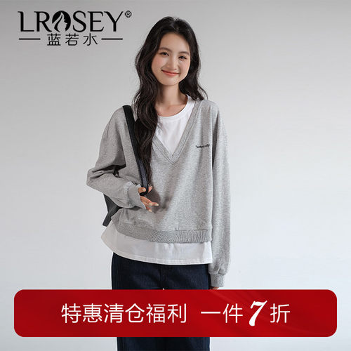 蓝若水假两件卫衣韩版宽松显瘦