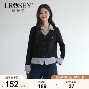 假两件Polo领针织衫 2025秋装 蓝若水大码 内搭拼接上衣 新款 修身