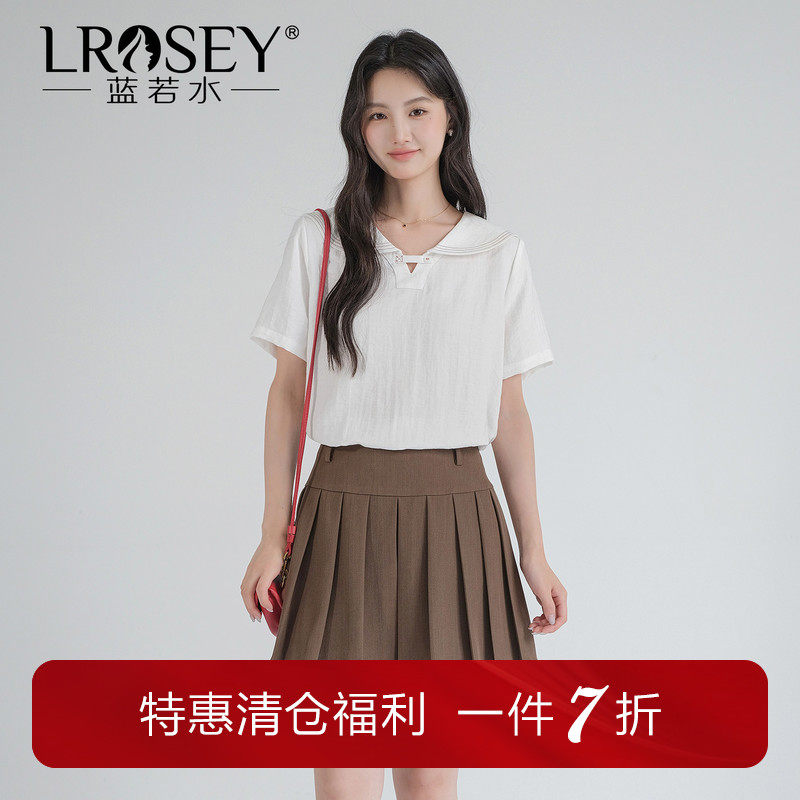 蓝若水大码女装胖MM减龄海军领衬衫2026夏季新款显瘦遮肚宽松上衣