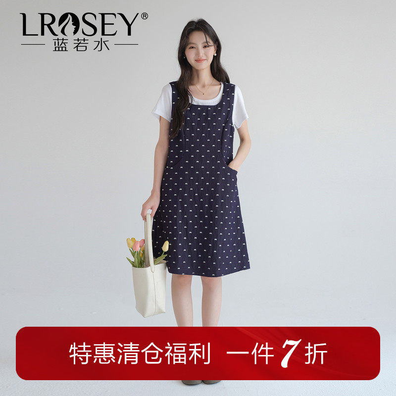 【韩系方领碎花背带裙】蓝若水大码2026夏装新款小个子口袋连衣裙