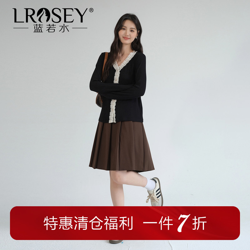 蓝若水撞色拼接时尚简约V领上衣