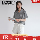 华夫格刺绣明线Polo衫 蓝若水大码 2026夏装 新款 正肩学院风上衣