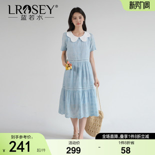新款 森系全棉镂空蕾丝裙胖mm2026夏装 娃娃领连衣裙 女装 蓝若水大码