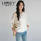 衬衫 蓝若水大码 胖MM洋气V领刺绣上衣 新款 七分灯笼袖 女装 2026夏装