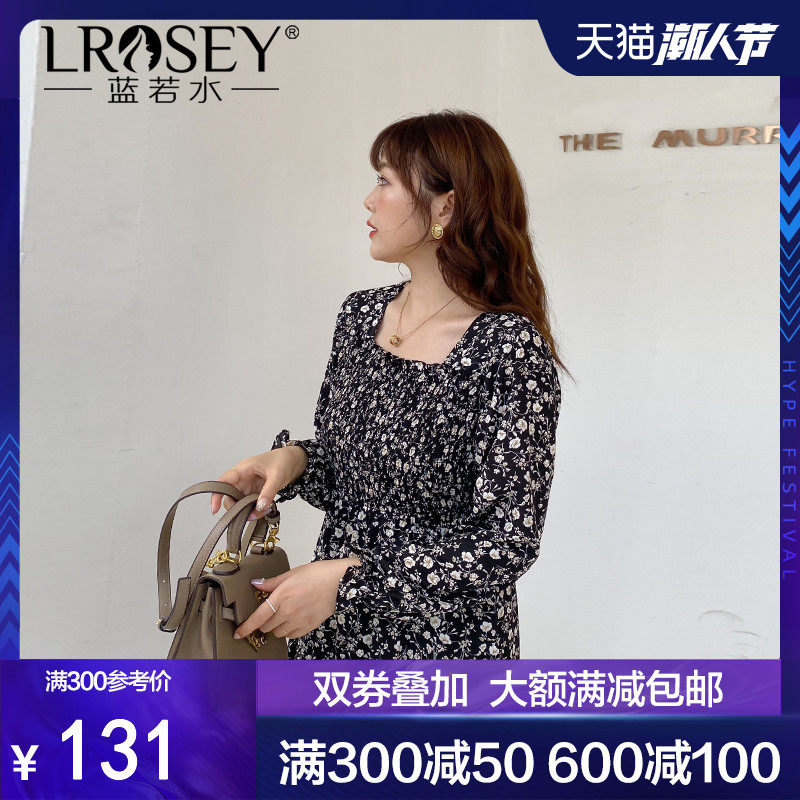 胖mm雪纺收腰显瘦方领气质大码女装法式碎花连衣裙2020年新款秋季