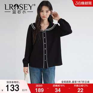 【刺绣海军领珠地棉衬衫】蓝若水大码2026春装新款复古设计感上衣