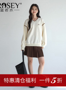 蓝若水2026新款大码春装肌理感拼接v领卫衣微胖mm减龄小个子上衣