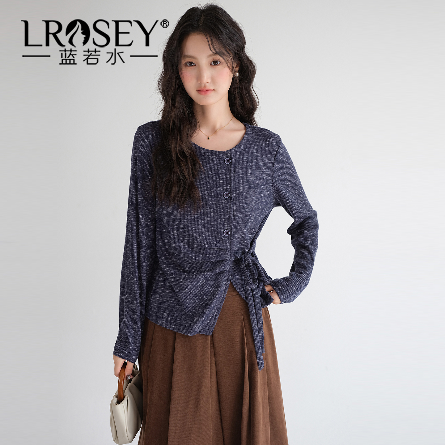 蓝若水设计感气质减龄显瘦上衣