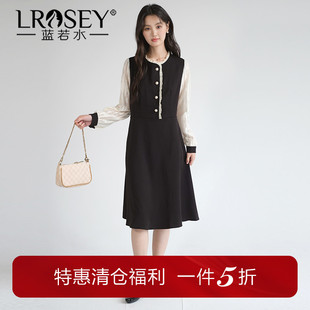 蓝若水大码女装假两件拼接连衣裙2026春装新款胖MM蕾丝长袖a字裙