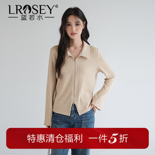 新品 蓝若水大码 胖mm春季 Polo领双拉链针织衫 显瘦高弹坑条上衣 女装