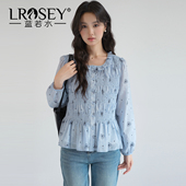 女装 甜美方领打揽衬衫 2026春装 蓝若水大码 新款 胖MM小清新碎花上衣