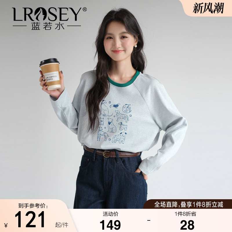 蓝若水别致印花T恤宽松显瘦上衣图片