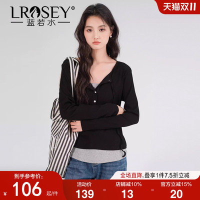 蓝若水假两件针织衫别致绑带上衣