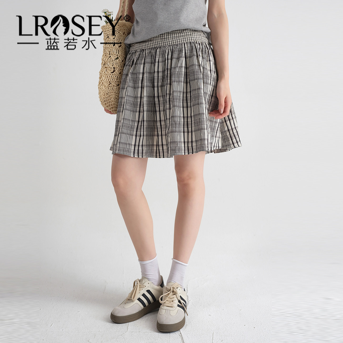 【春装上新 喜欢请加购】蓝若水大码女装高腰复古褶皱格子半身裙,女装/女士精品,大码半身裙,淘宝优惠券,粉丝福利购,淘宝优惠卷