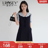 气质假两件连衣裙 2026夏装 撞色海军领优雅长裙 新款 蓝若水大码