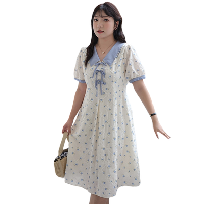 蓝若水碎花裙法式显瘦高端连衣裙