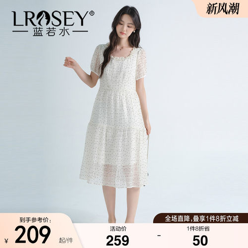 蓝若水设计感波点遮肉显瘦连衣裙