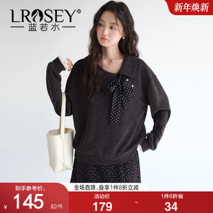 新款 2026春装 蓝若水大码 蕾丝拼接宽松上衣 波点蝴蝶结翻领卫衣