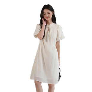 蓝若水大码女装国风花苞袖盘扣连衣裙胖mm夏装新中式改良旗袍裙