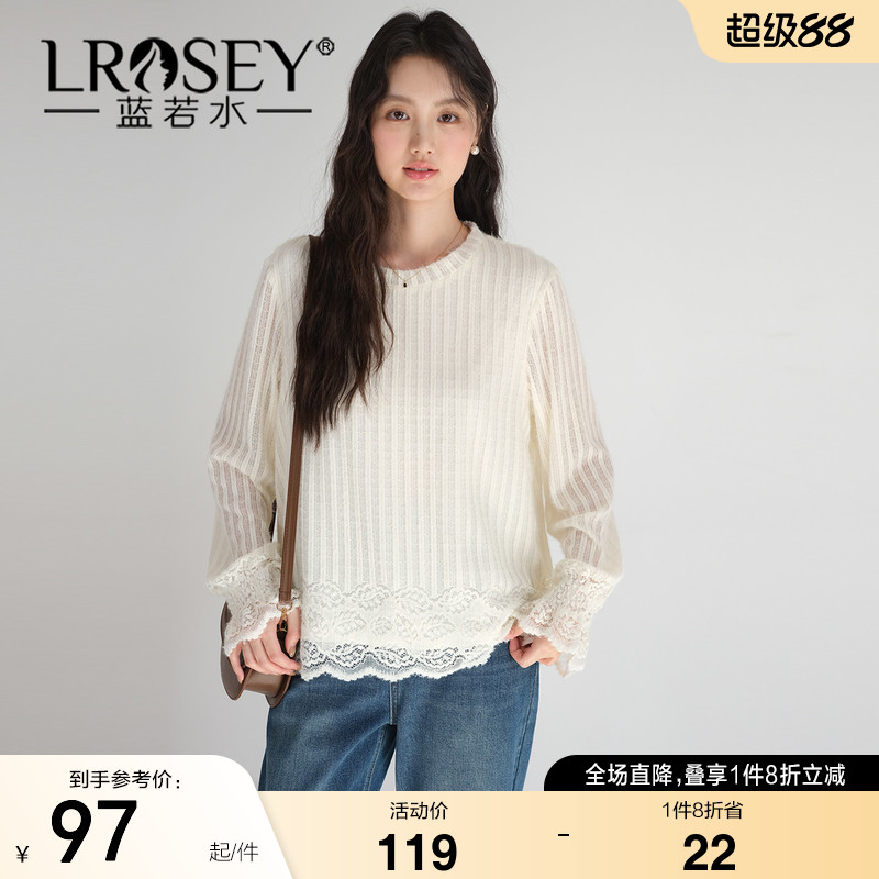 蓝若水法式设计感蕾丝显瘦上衣图片