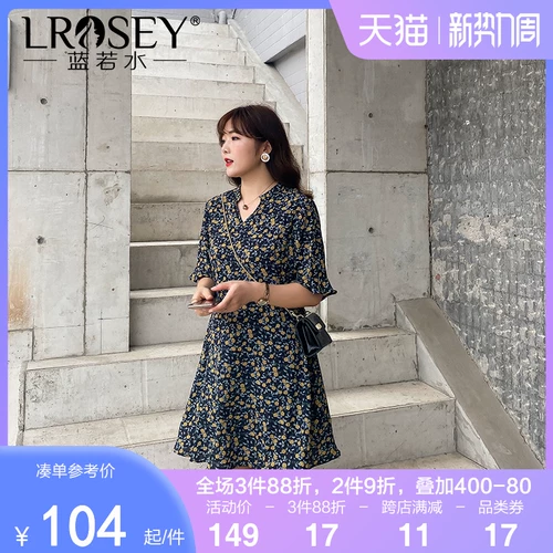 Летняя одежда, шифоновое платье, большой размер, свободный крой, V-образный вырез, цветочный принт, по фигуре, в западном стиле